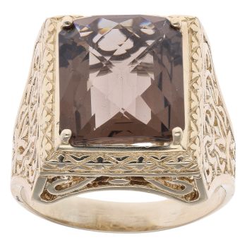 9ct Yellow Gold Smoky Quartz Single Stone Ring
