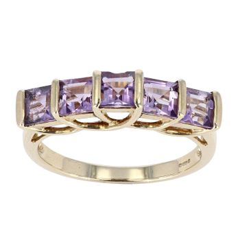 9ct Yellow Gold Amethyst 5 Stone Ring