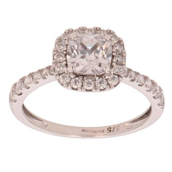 9ct White Gold Cubic Zirconia Cluster Ring