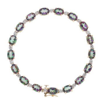14ct Yellow Gold 0.05ct Diamond and Mystic Topaz Bracelet 7"