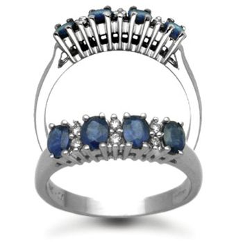 9 Carat White Gold Diamond-12pts & Sapphire Ring