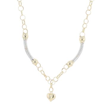 14ct Yellow and White Gold Bar and Heart Chain 20"