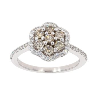 14ct White Gold 0.73ct Brilliant Cut Brown And Clear Diamond Le Vian Cluster Ring