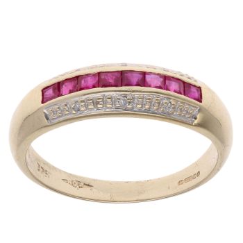 9ct Yellow Gold 0.02ct Diamond And Ruby Fancy Ring