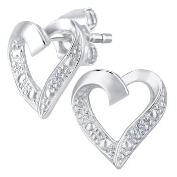 9ct White Gold Diamond Heart Stud Earrings