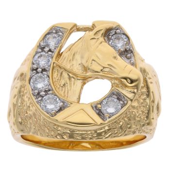 Silver Gold Plated Cubic Zirconia Horseshoe Ring