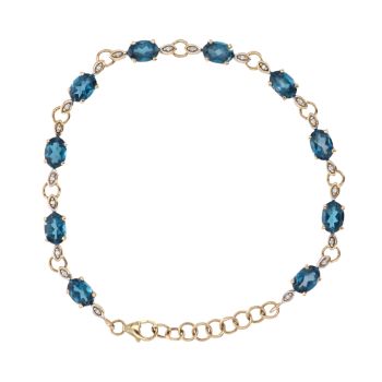9ct Yellow Gold Blue Topaz And Cubic Zirconia Bracelet 8"