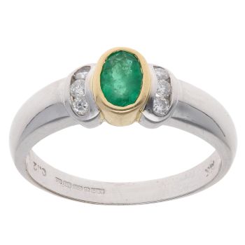 18ct Yellow And White Gold 0.12ct Diamond And Emerald Ring