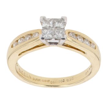 18ct Yellow Gold Princess And Brilliant Cut Diamond Cluster Ring