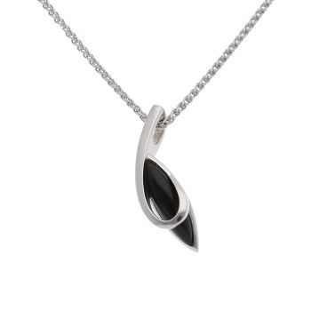 9ct White Gold Onyx Pendant and Chain 16"