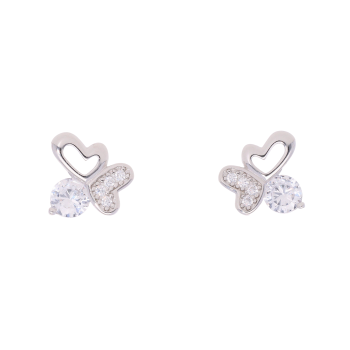 Silver Cubic Zirconia Heart Stud Earrings by Icesia