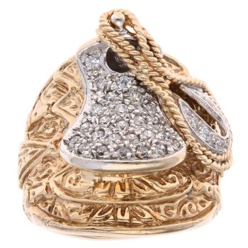 9ct Yellow and White Gold Cubic Zirconia Saddle Ring