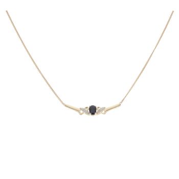 9ct Yellow Gold 0.01ct Diamond and Sapphire Pendant and Chain 18"