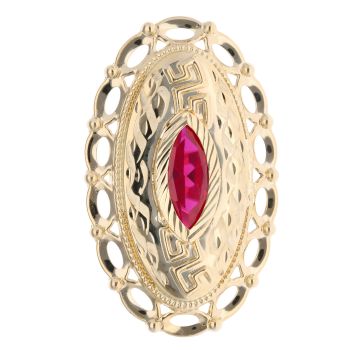 14ct Yellow Gold Red Gemstone Patterned Marquise Ring