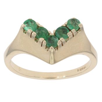 9ct Yellow Gold Emerald Wishbone Ring