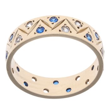 9ct Yellow Gold Blue Gemstone And Cubic Zirconia Fancy Ring