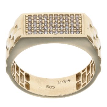 14ct Yellow Gold Cubic Zirconia Rectangular Signet Ring