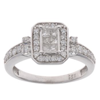 9ct White Gold 0.50ct Princess And Brilliant Cut Diamond Cluster Ring