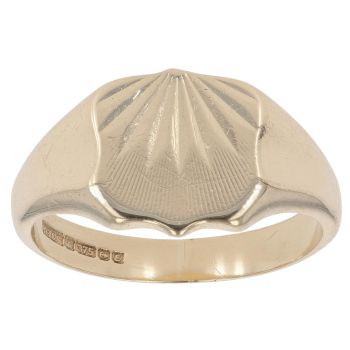 9ct Yellow Gold Patterned Shield Signet Ring