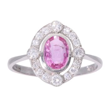 Platinum 0.80ct Pink Sapphire and 0.30ct Diamond Cluster Ring