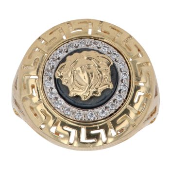 18ct Yellow Gold Cubic Zirconia Medusa Greek Key Ring