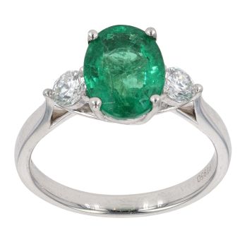 Platinum Emerald And Diamond Ring