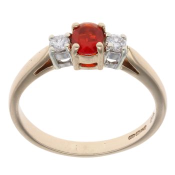 9ct Yellow Gold 0.10ct Diamond And Fire Opal Ring