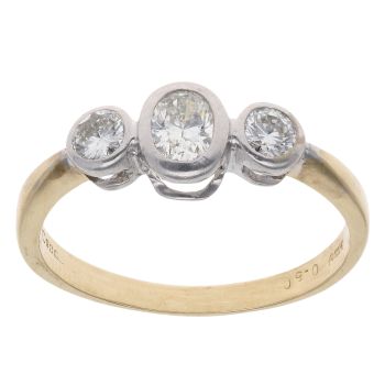 18ct Yellow Gold 0.50ct Brilliant And Oval Cut Diamond Trilogy Ring