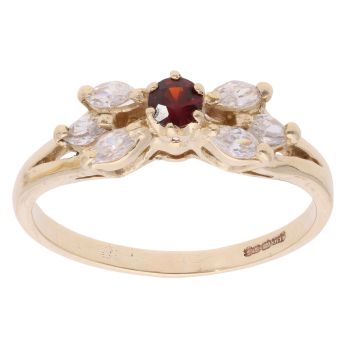 9ct Yellow Gold Garnet And Cubic Zirconia Stone Set Ring