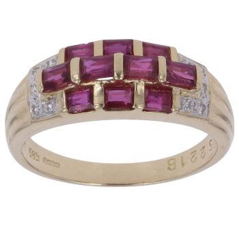 14ct Yellow Gold 0.05ct Diamond and Ruby Fancy Ring
