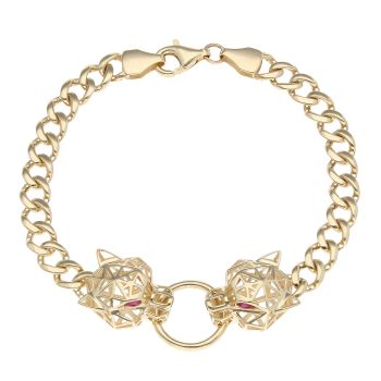 14ct Yellow Gold Pink Gemstone Duo Panther Bracelet 7"
