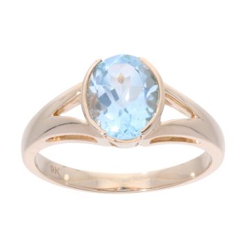 9ct Yellow Gold Created Blue Topaz Stone Set Ring
