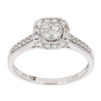 9ct White Gold 0.50ct Diamond Cluster Ring
