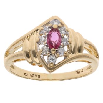 18ct Yellow Gold 0.20ct Diamond And Pink Sapphire Cluster Ring