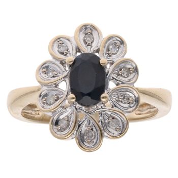 9ct Yellow Gold .10ct Diamond and Sapphire Cluster Ring