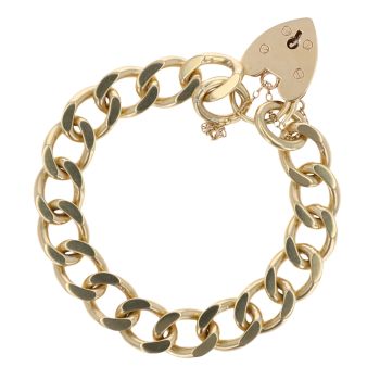 9ct Yellow Gold Heart Lock Charm Bracelet 7"