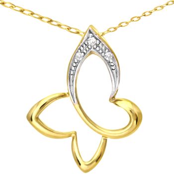 9ct Yellow Gold Diamond Butterfly Pendant Necklace