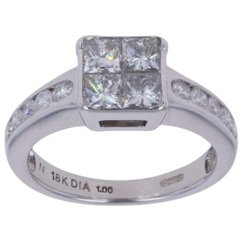 18ct White Gold 1.00ct Princess Cut Diamond Cluster Ring