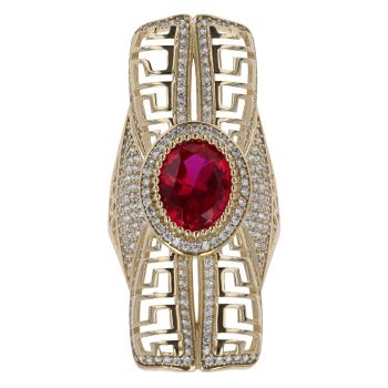 14ct Yellow Gold Cubic Zirconia  and Red Gemstone Dress Ring