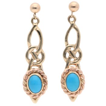 9ct Yellow Gold Turquoise Clogau Celtic Drop Earrings