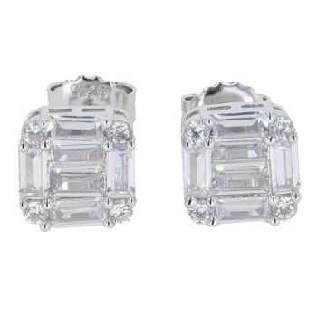 Silver Cubic Zirconia Cluster Stud Earrings by Icesia