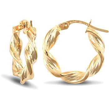 9ct Yellow Gold Barked Twist Earrings