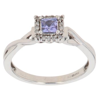 9ct White Gold 0.07ct Diamond and Tanzanite Cluster Ring