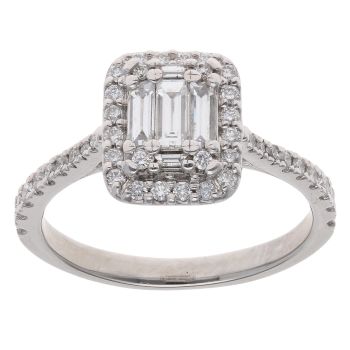 Platinum 0.55ct Emerald and Brilliant Cut Diamond Cluster Ring