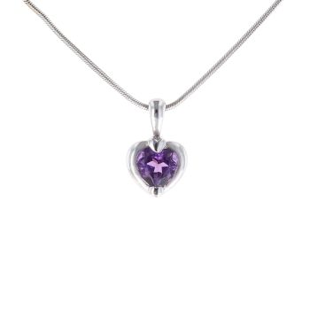 18ct White Gold Amethyst Heart Pendant and Chain 16"