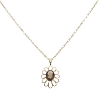 9ct Yellow Gold Smoky Quartz Pendant and Chain 18"