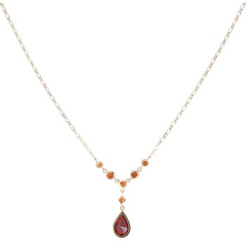 9ct Yellow Gold Garnet Drop Pendant and Chain 18"