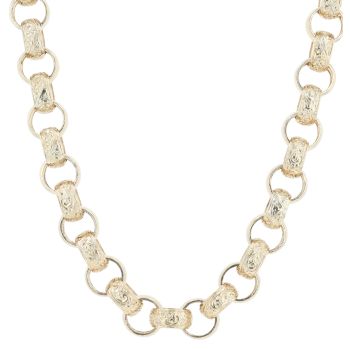 9ct Yellow Gold Patterned And Plain Belcher Chain 26"