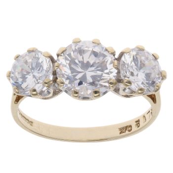 9ct Yellow Gold Cubic Zirconia Three Stone Ring