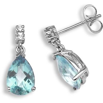 18 Carat White Gold Diamond-5pt Blue Topaz-3.03ct Earrings